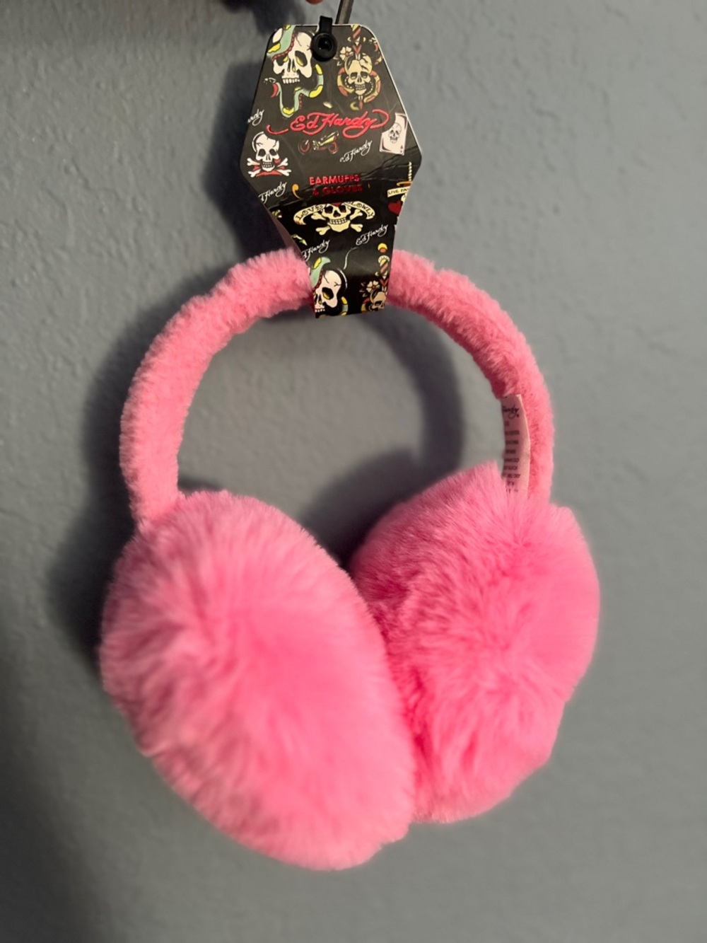Ed Hardy Bright Pink Fuzzy Earmuffs